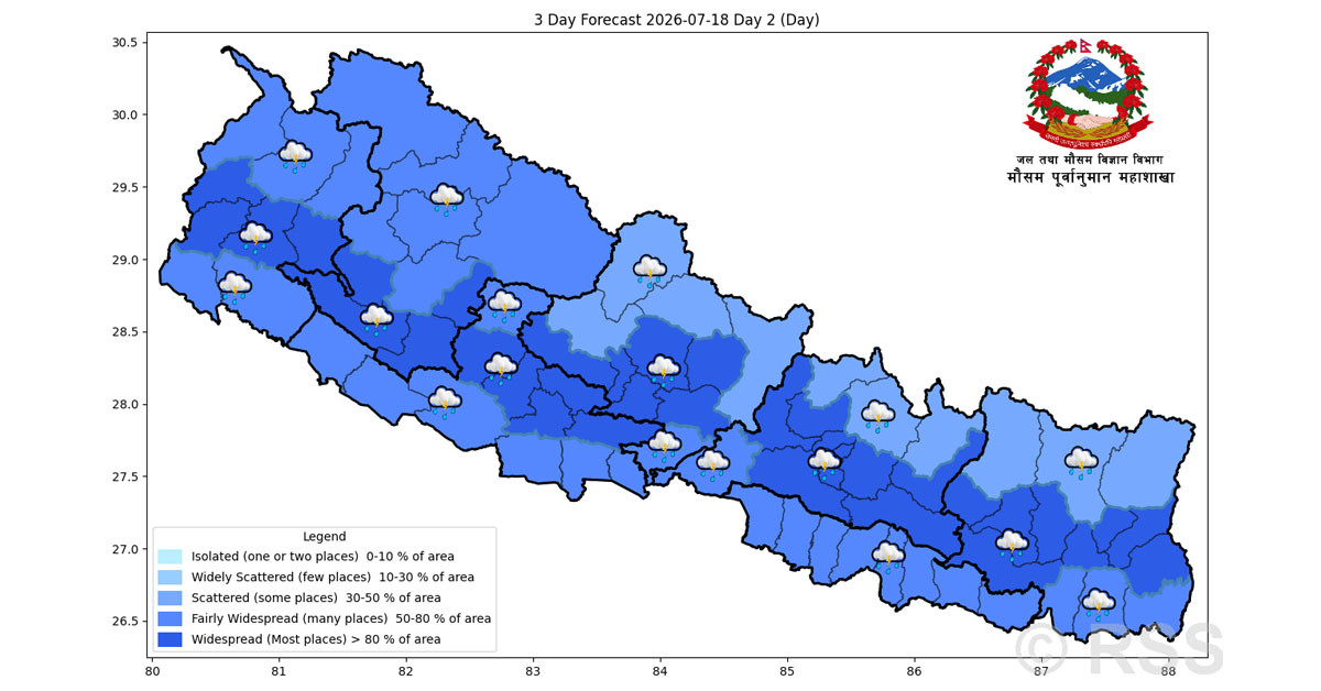 आज भारी वर्षाको सम्भावना, सतर्कता अपनाउन आग्रह